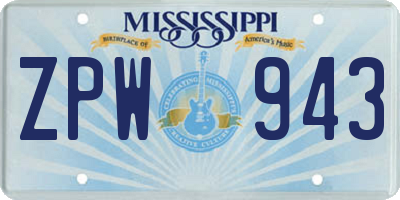 MS license plate ZPW943