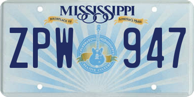 MS license plate ZPW947