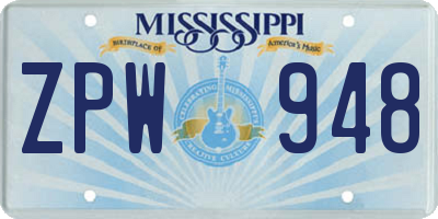 MS license plate ZPW948