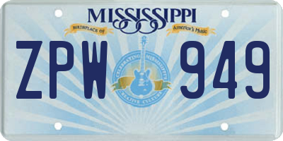 MS license plate ZPW949