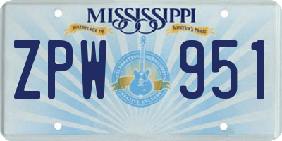 MS license plate ZPW951