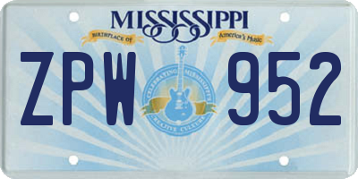 MS license plate ZPW952