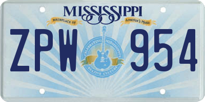 MS license plate ZPW954