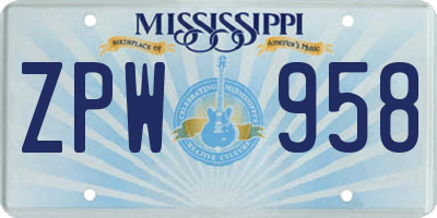 MS license plate ZPW958