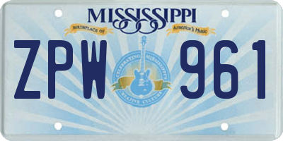 MS license plate ZPW961