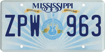 MS license plate ZPW963