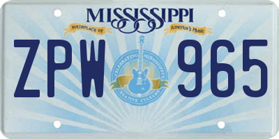 MS license plate ZPW965
