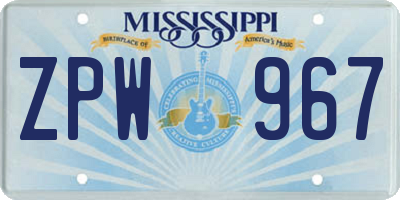 MS license plate ZPW967