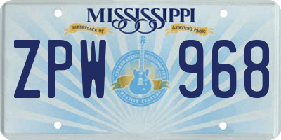 MS license plate ZPW968