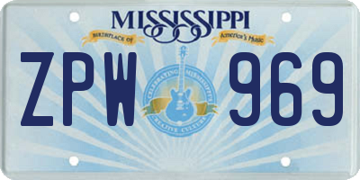 MS license plate ZPW969