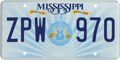 MS license plate ZPW970