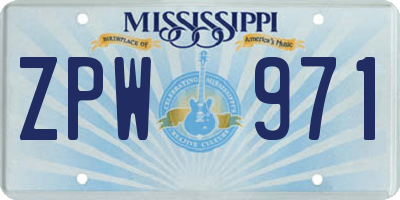 MS license plate ZPW971