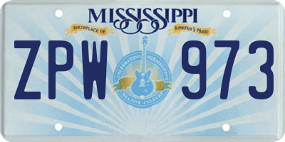 MS license plate ZPW973