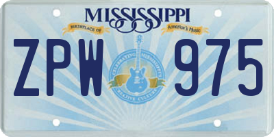 MS license plate ZPW975