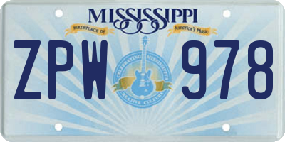 MS license plate ZPW978