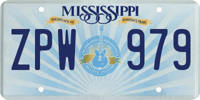 MS license plate ZPW979