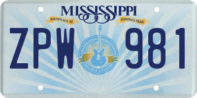 MS license plate ZPW981