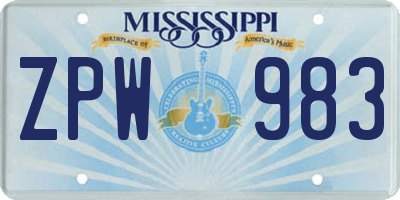 MS license plate ZPW983