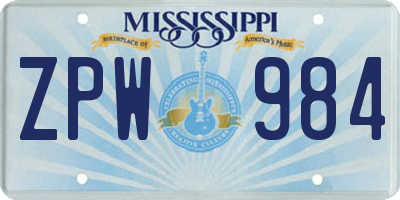 MS license plate ZPW984