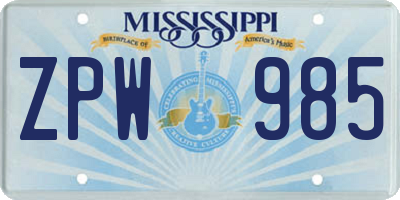 MS license plate ZPW985