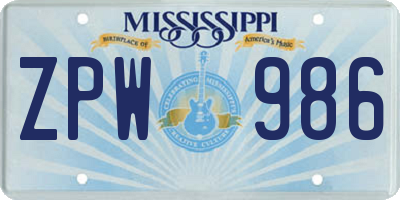 MS license plate ZPW986