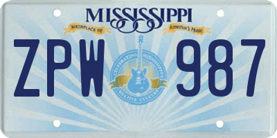 MS license plate ZPW987
