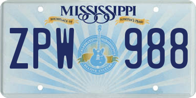 MS license plate ZPW988