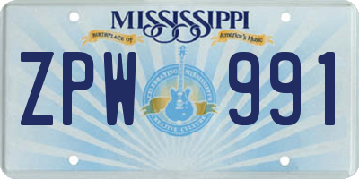 MS license plate ZPW991