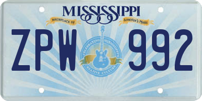 MS license plate ZPW992