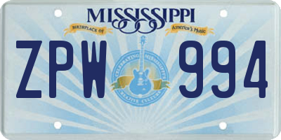 MS license plate ZPW994