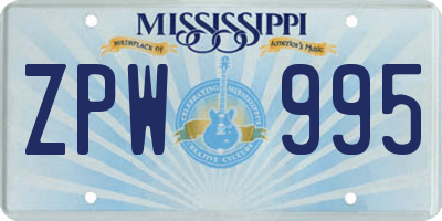 MS license plate ZPW995