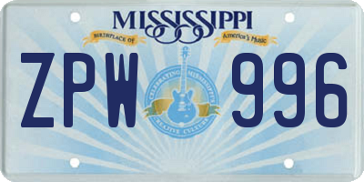 MS license plate ZPW996