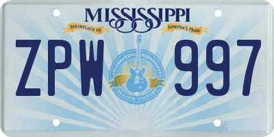 MS license plate ZPW997