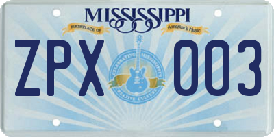MS license plate ZPX003