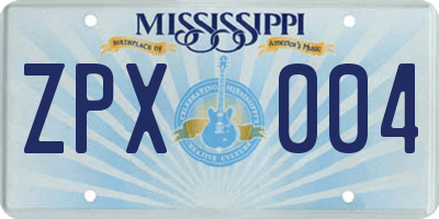 MS license plate ZPX004