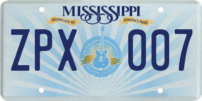 MS license plate ZPX007