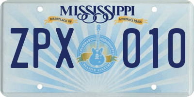 MS license plate ZPX010