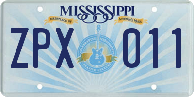 MS license plate ZPX011