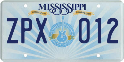 MS license plate ZPX012