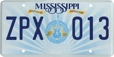 MS license plate ZPX013