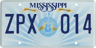 MS license plate ZPX014