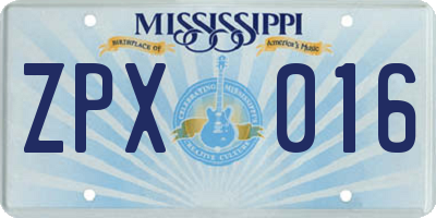MS license plate ZPX016