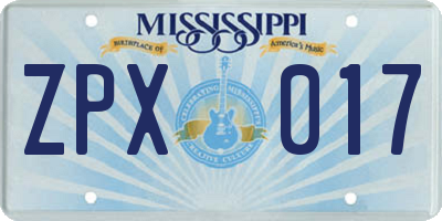 MS license plate ZPX017