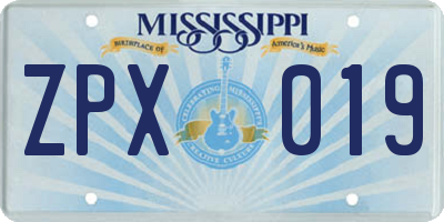 MS license plate ZPX019