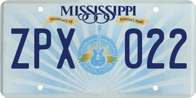 MS license plate ZPX022