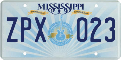 MS license plate ZPX023