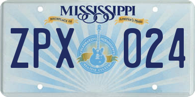 MS license plate ZPX024