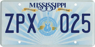 MS license plate ZPX025