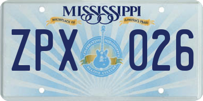 MS license plate ZPX026