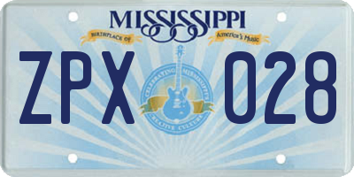 MS license plate ZPX028